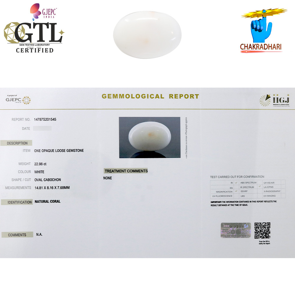 2298 Carats White Coral With Ring Or Pendant -   