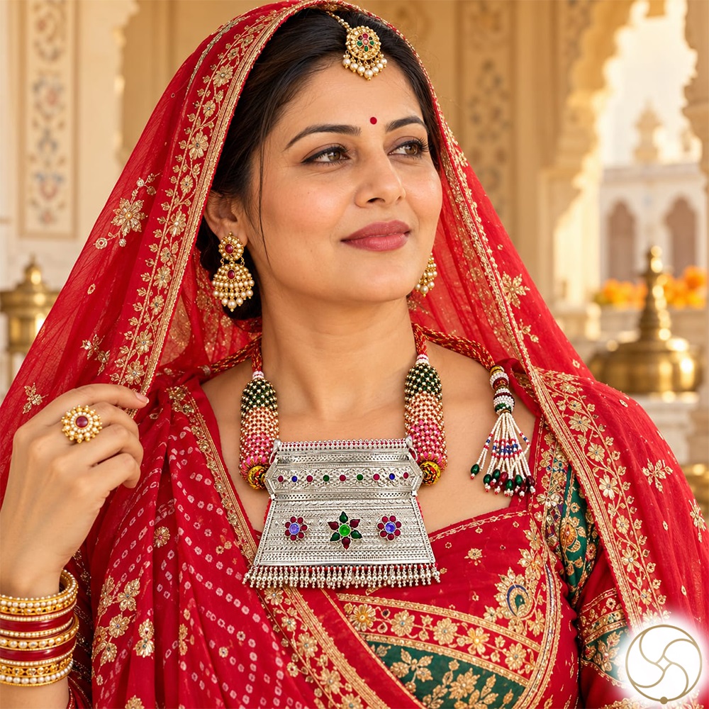 996 Silver Aad Necklace  Traditional Rajasthani Design