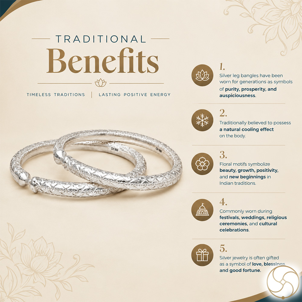 999 Silver Floral Design Leg Bangle
