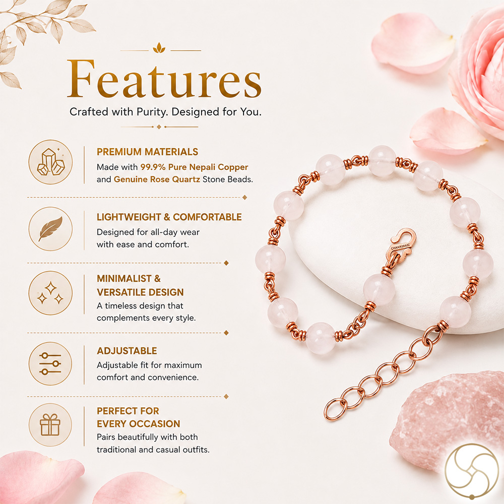 Nepaliya Copper Rose Quartz Round Beads Bracelet