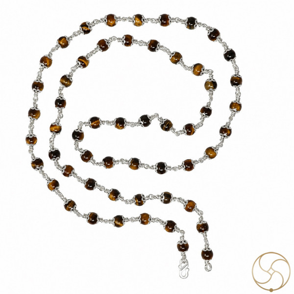 Image of 99.9% Pure Silver Tiger Eye Wearing Mala (6mm) - 99.9% शुद्ध चाँदी में चीता सूत्र माला धारण हेतु