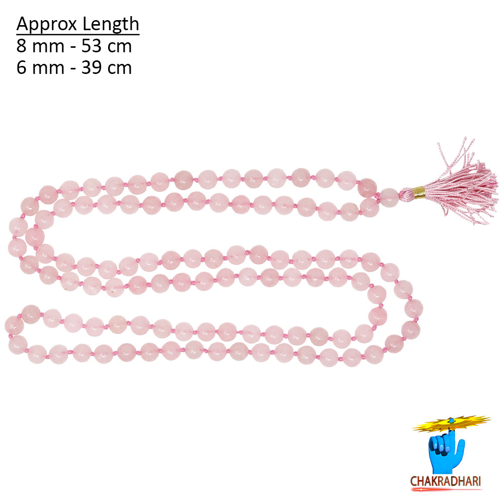 Rose Quartz Mala 108 Plus 1 Beads for Jaap or Wearing 8mm or 6mm