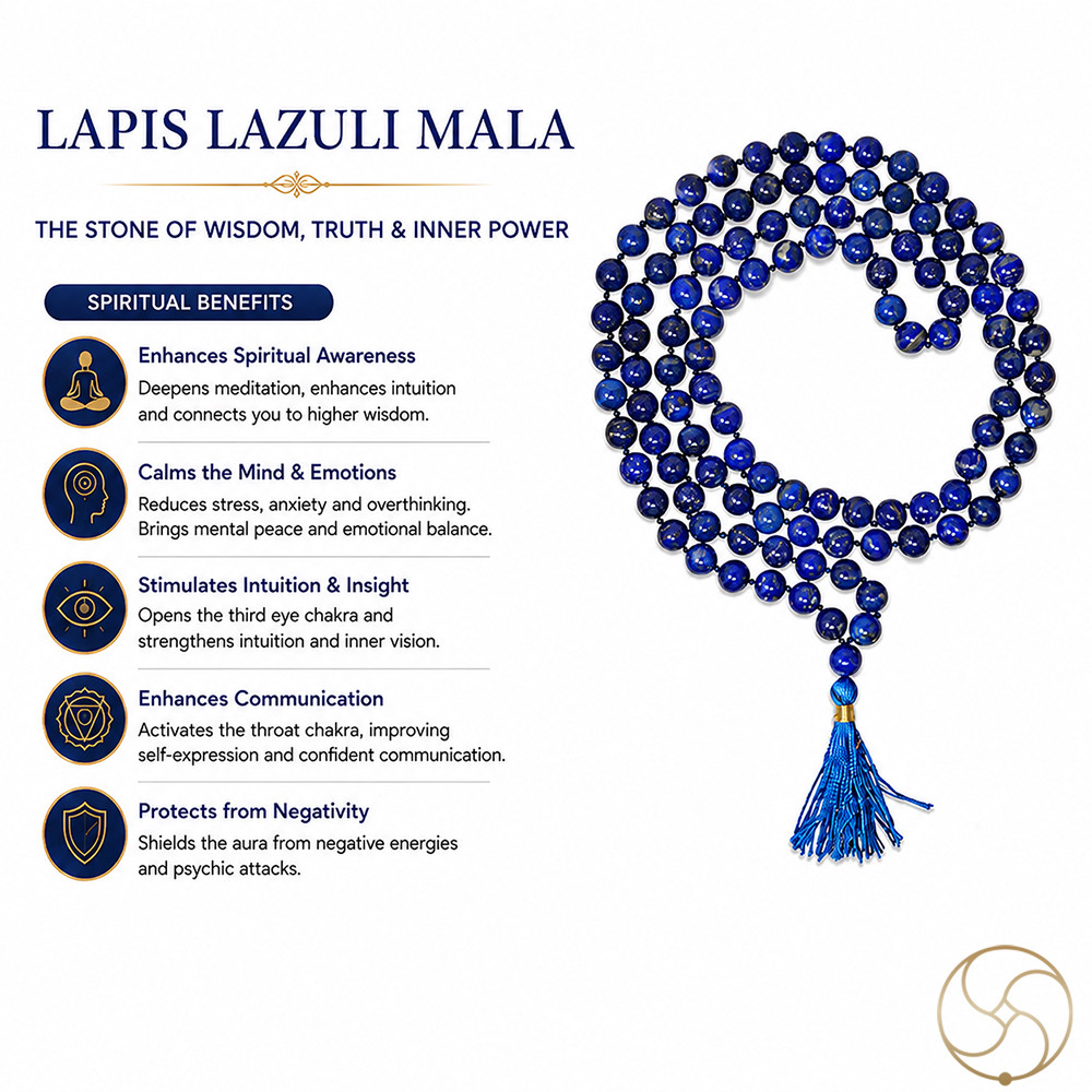 Lapis Lazuli Stone Mala For Jaap and Wearing 108 Plus 1 Beads         - 