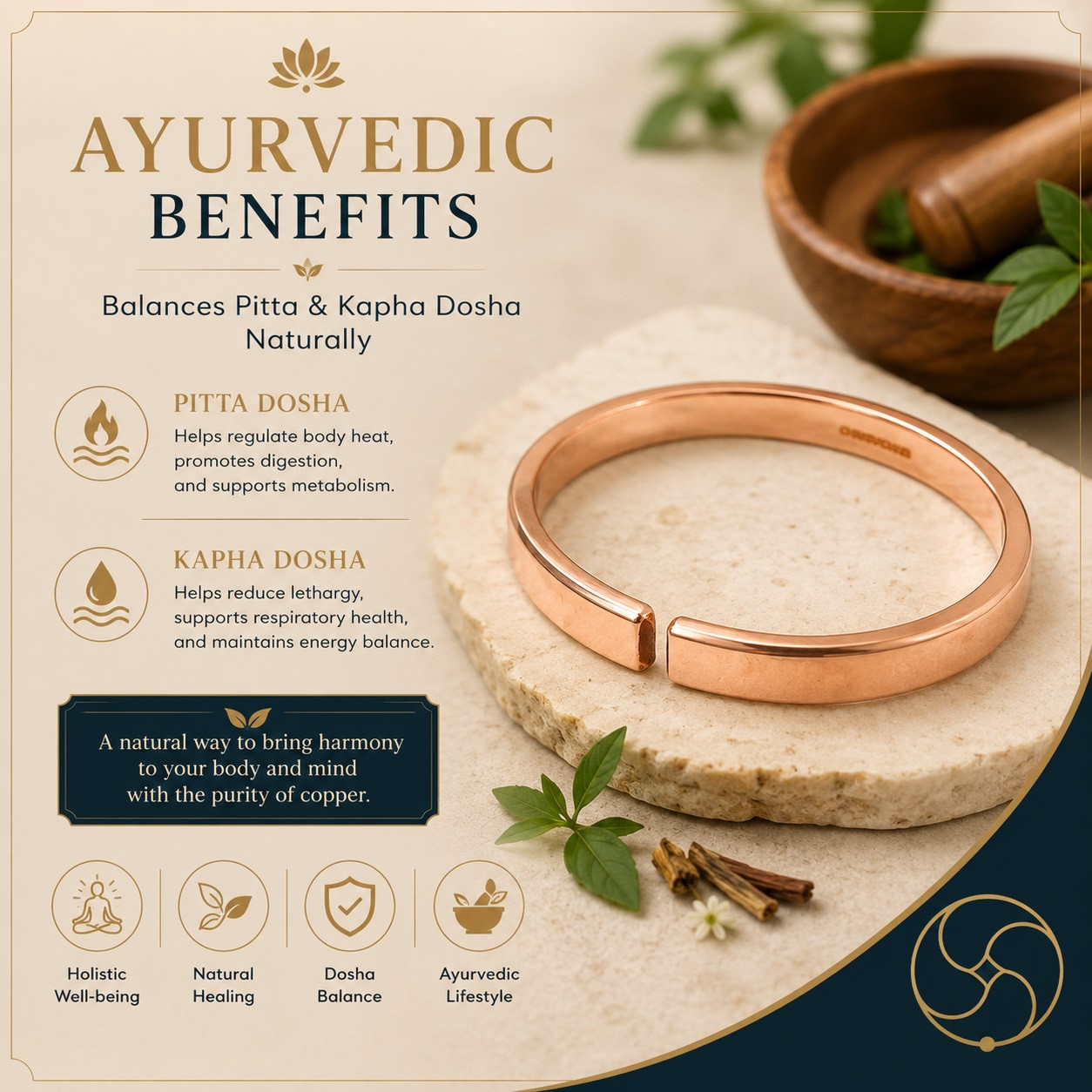 Pure Copper Flat Bangle for Women