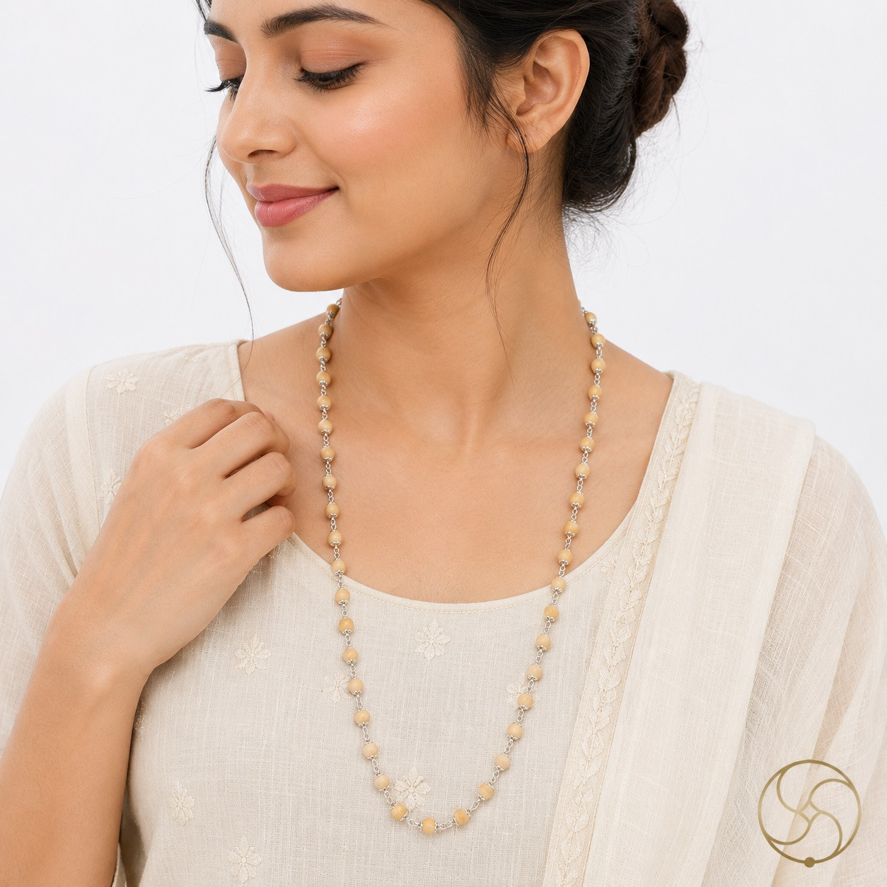 999 Pure Silver Chandan Wearing Mala 6mm 541 Beads - 999 541