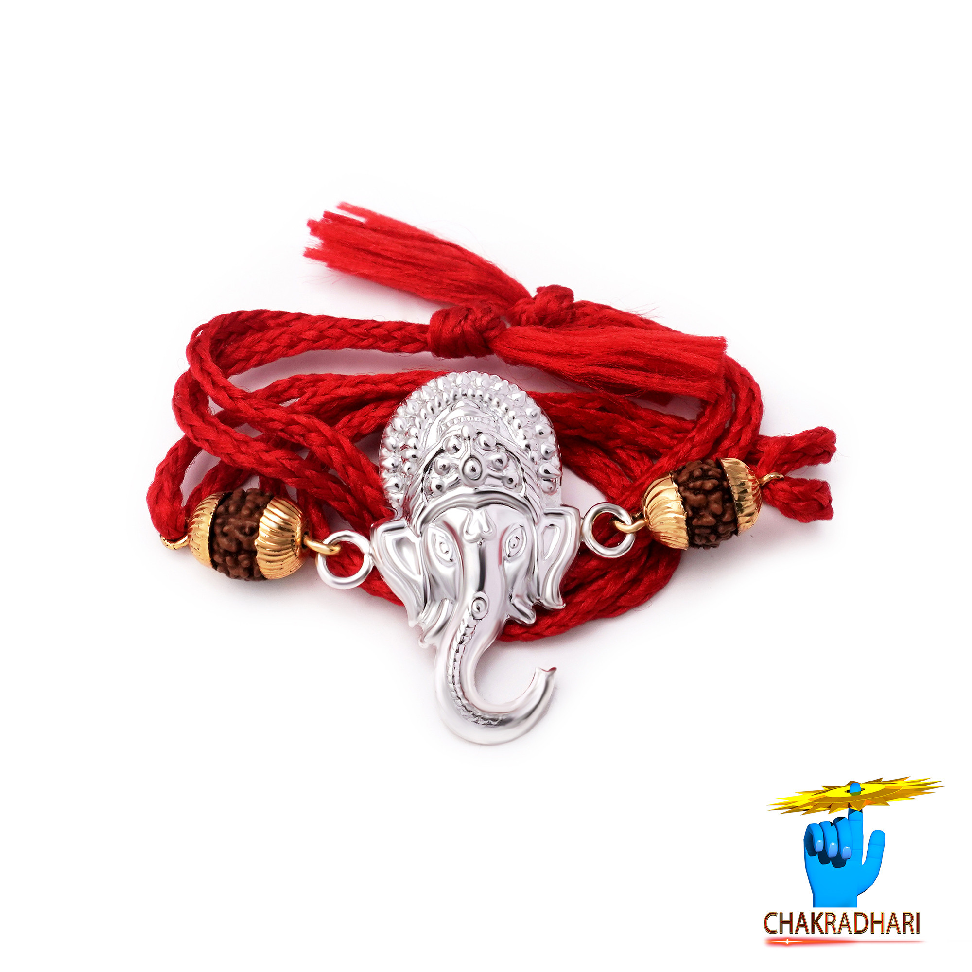 Divine Blessing OM with Ganesh Face Design Silver Rakhi 97 Purity