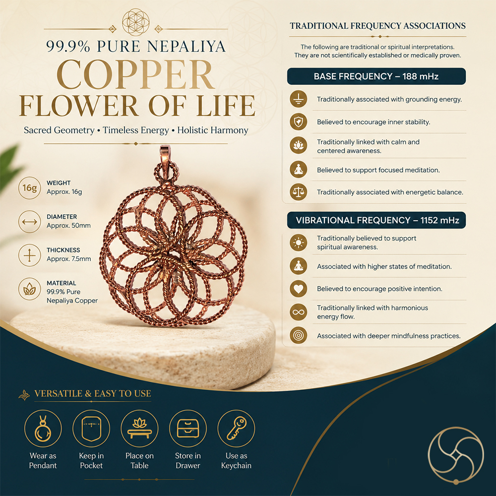 999 Pure Nepaliya Copper Flower of Life Pendant