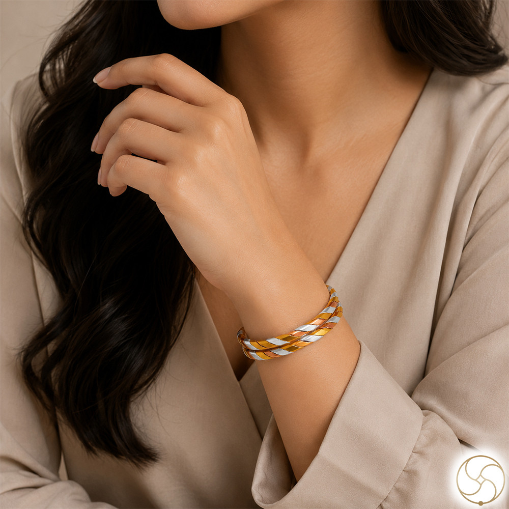 Three Metal Twisted Bangle Gold-70gmSilver-41gmCopper-38gm