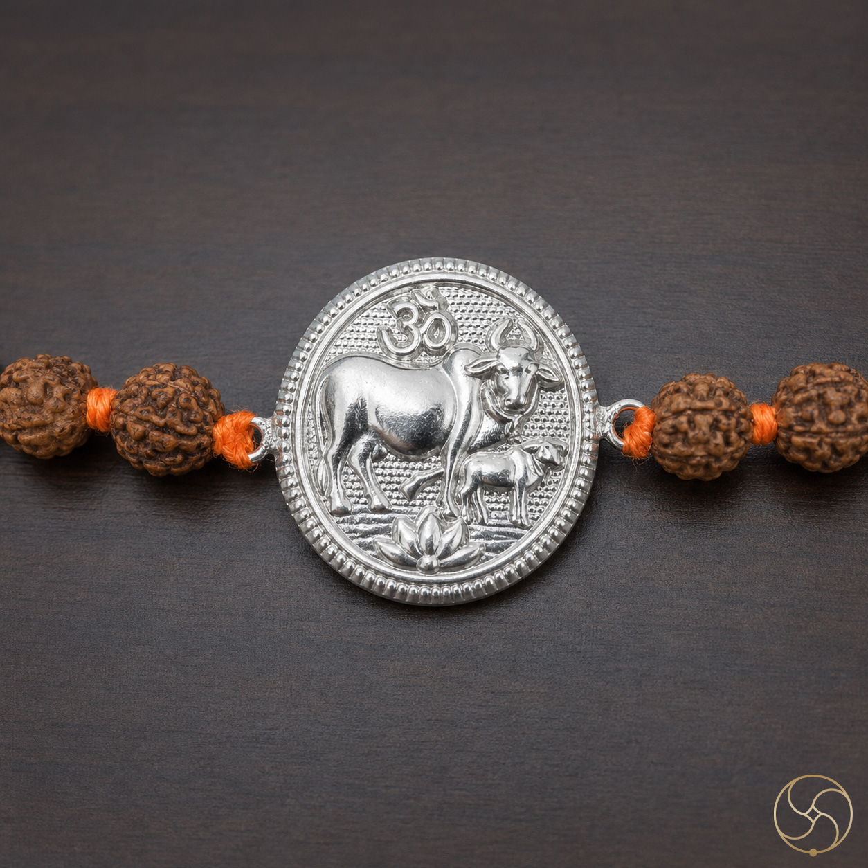 999 Silver Kamadhenu with Rudraksha Bead Rakhi