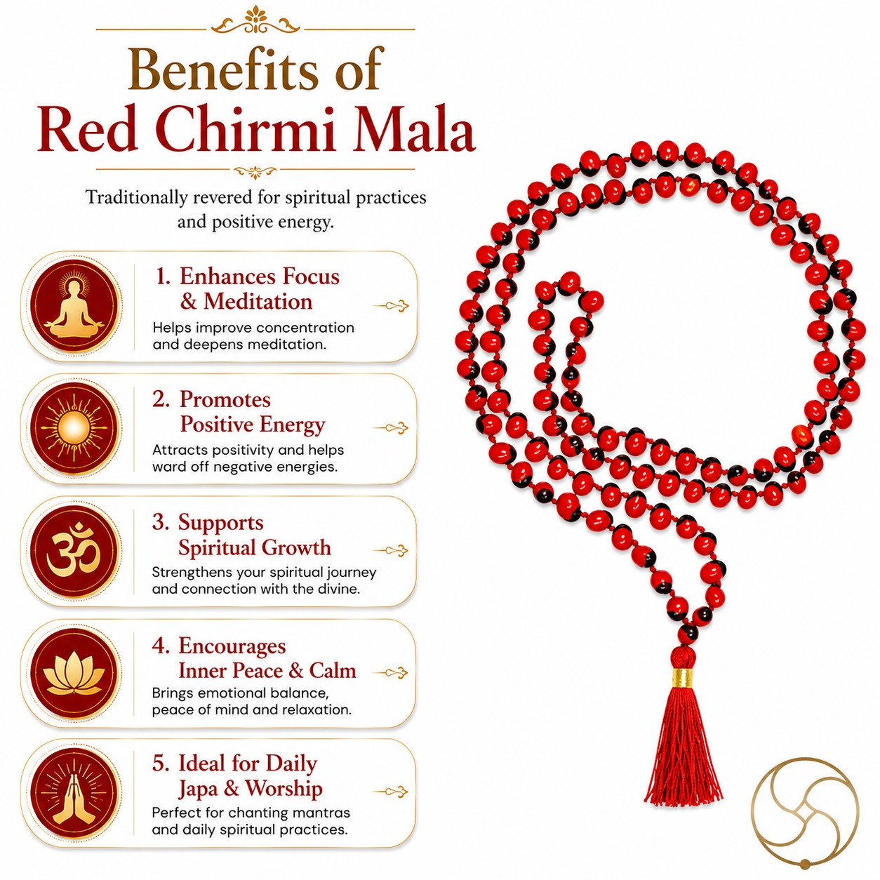 Red Chirmi Jaap Mala 108  1 Beads