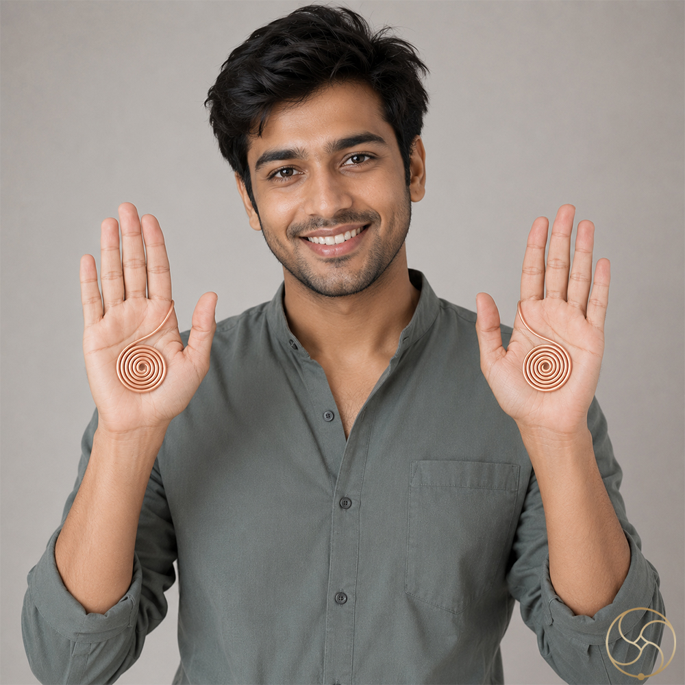 Nepaliya Copper Palm Ring Pair  for Men and Women 2 Piece Set