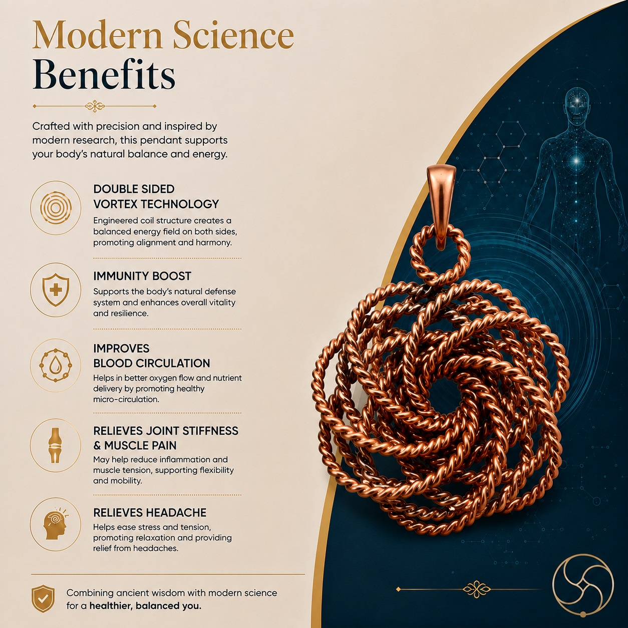 Nepaliya Copper Rodin Coil Tensor Torus Pendant