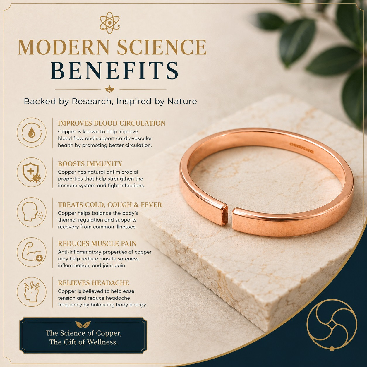 Pure Copper Flat Bangle for Women