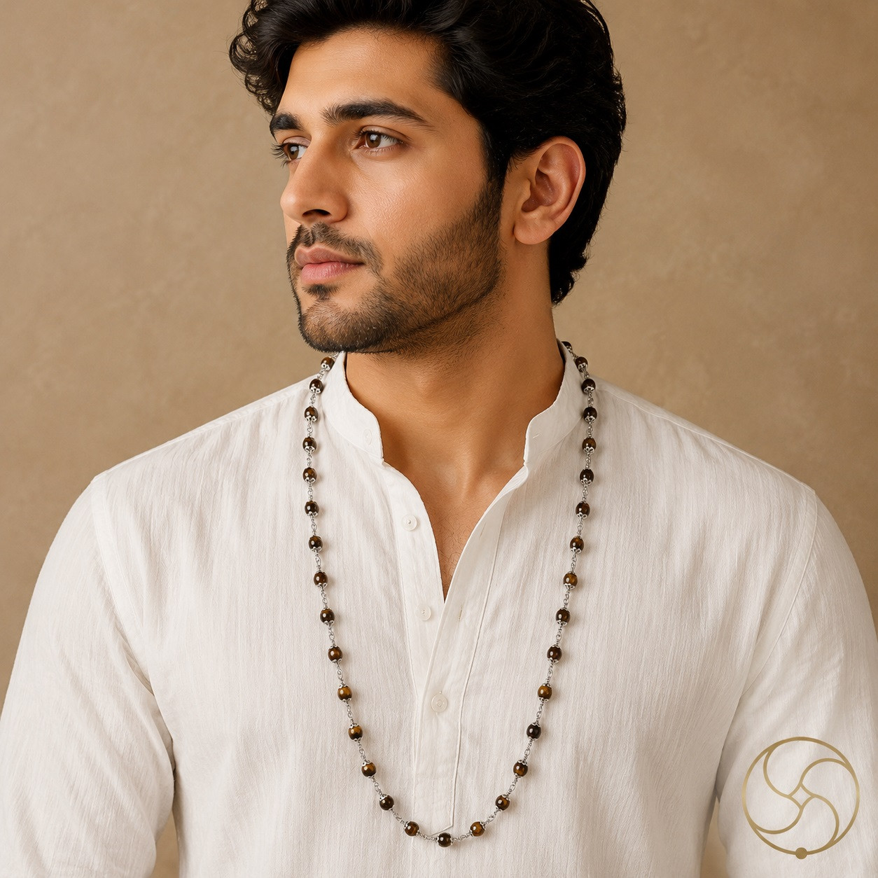 999 Pure Silver Tiger Eye Wearing Mala 6mm - 999        