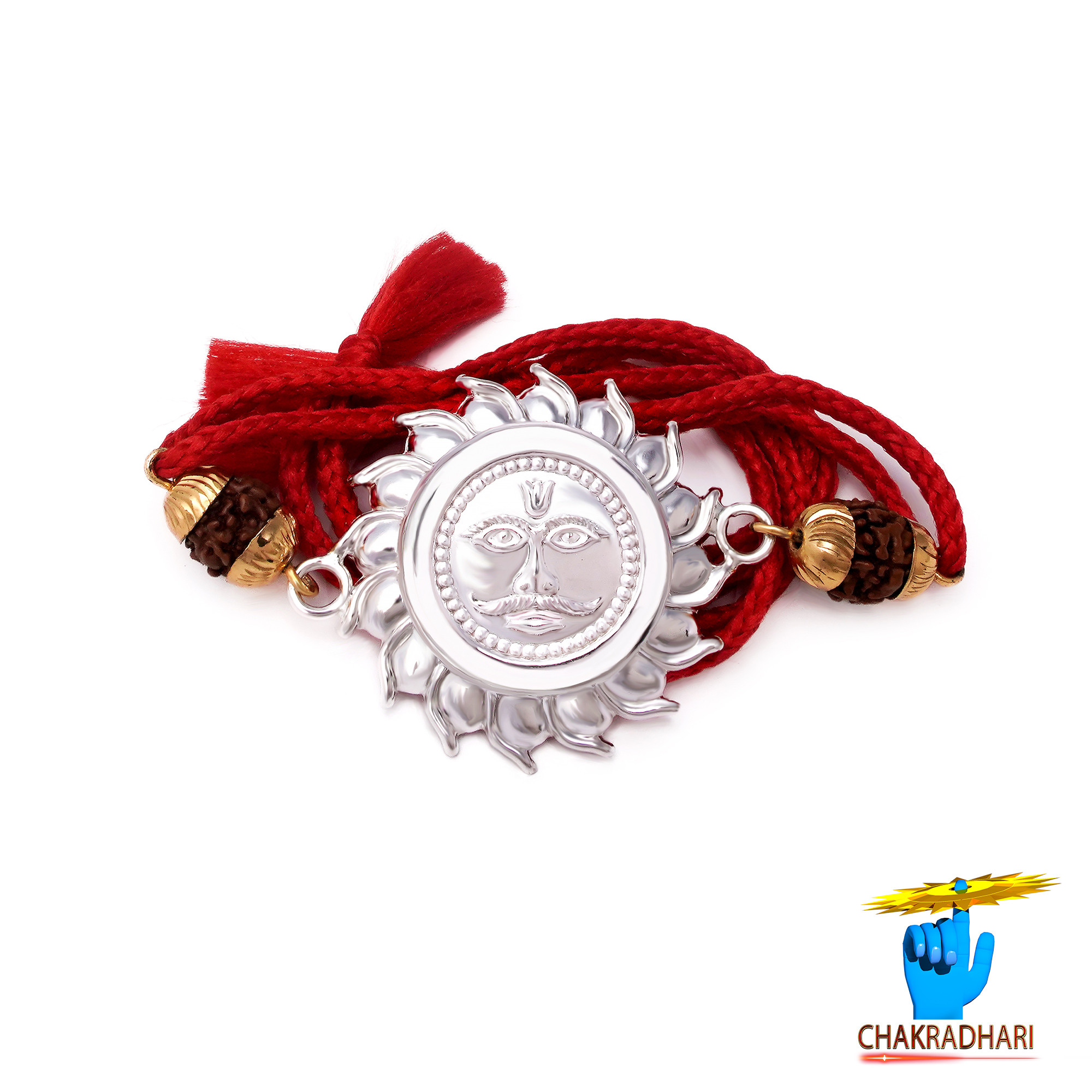 Radiant Blessing Sun Symbol Design Silver Rakhi