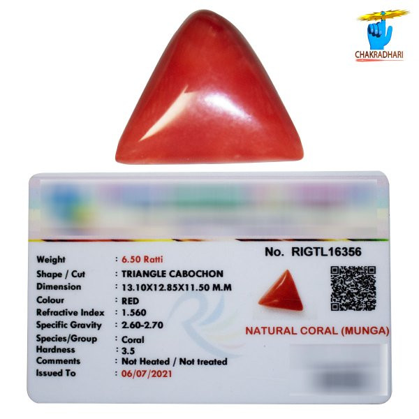 650 Ratti Triangular Coral With Ring Or Pendant -  