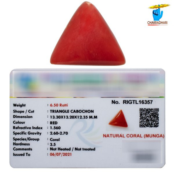650 Ratti Triangular Coral With Ring Or Pendant -  