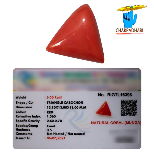 0650 Ratti Triangular Coral With Ring Or Pendant -  
