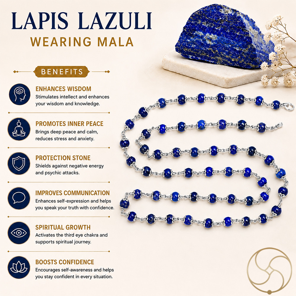 999 Pure Silver Lapis Lazuli Silver Wearing Mala 6mm -  999        