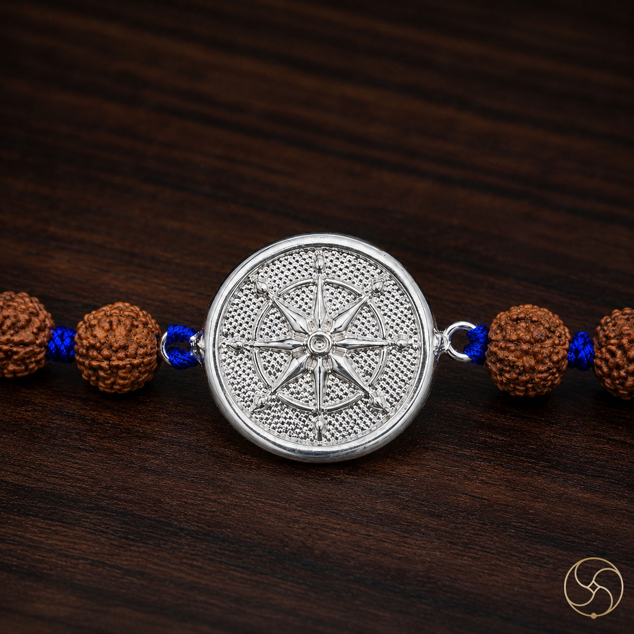 999 Silver Compass Charm with Rudraksha Bead Rakhi