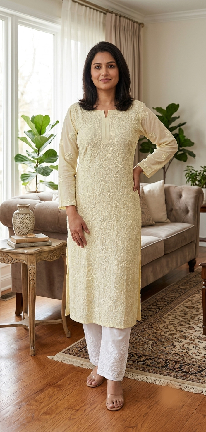 Pista Green Muslin Hand Embroidered Chikankari Kurti