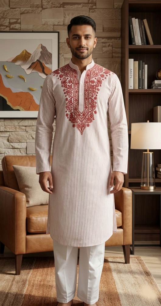 Image of Light Carrot Lining Cotton Chikankari Kurta