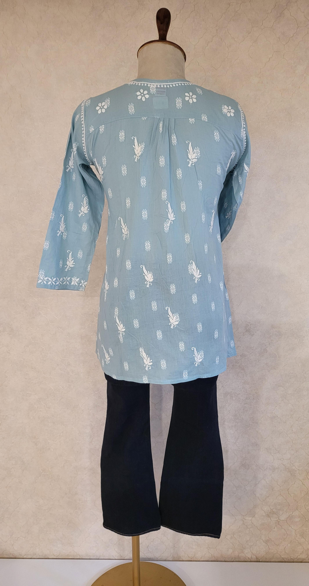 Chhangamal Hand Embroidered Teal Blue Colour Cotton Chikankari Top Piece