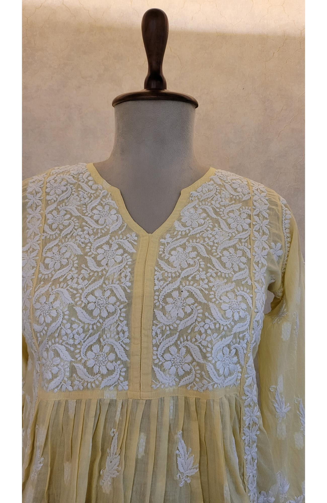 Lemon Yellow Cotton Chikankari Short Top
