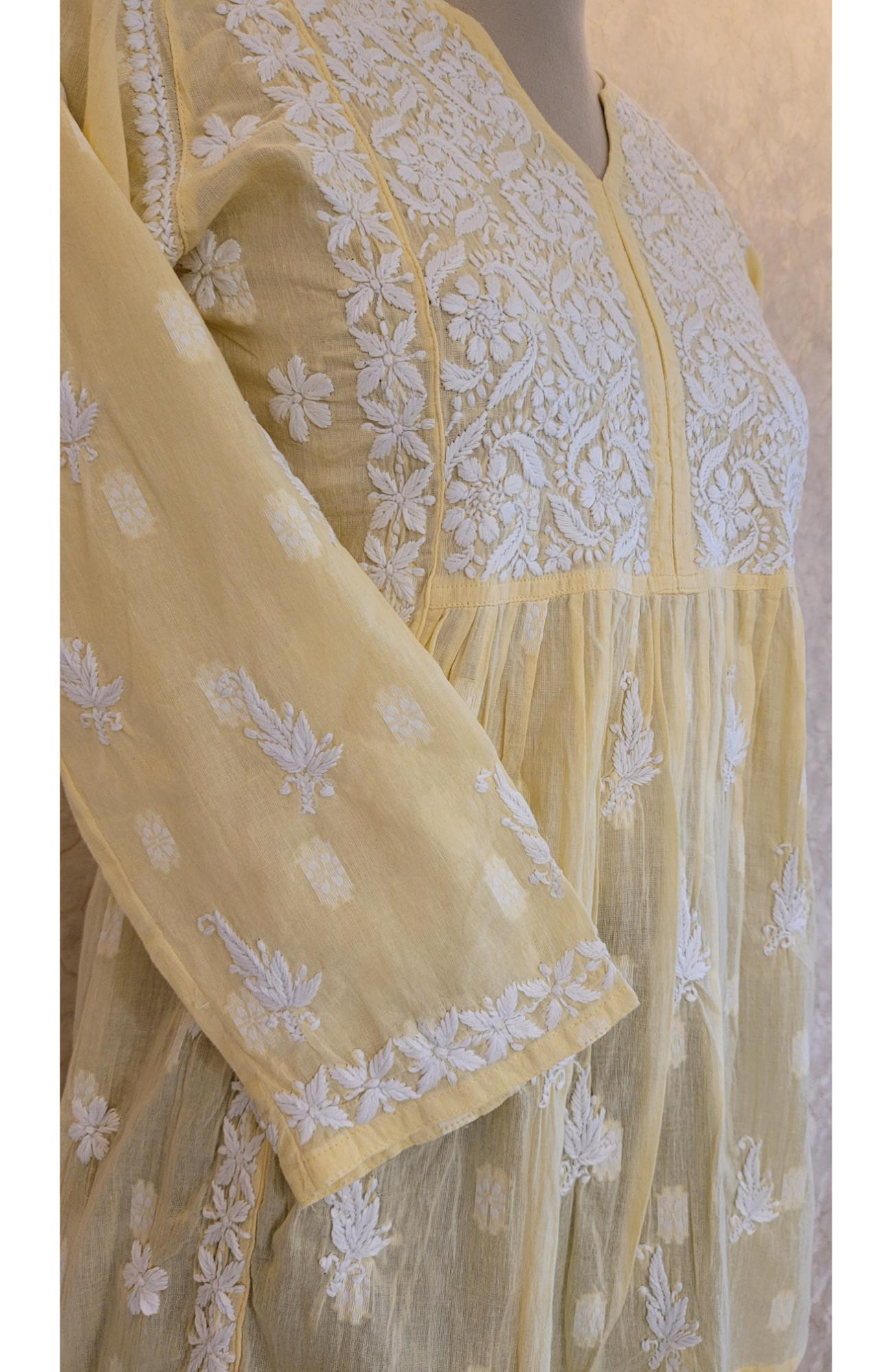 Lemon Yellow Cotton Chikankari Short Top