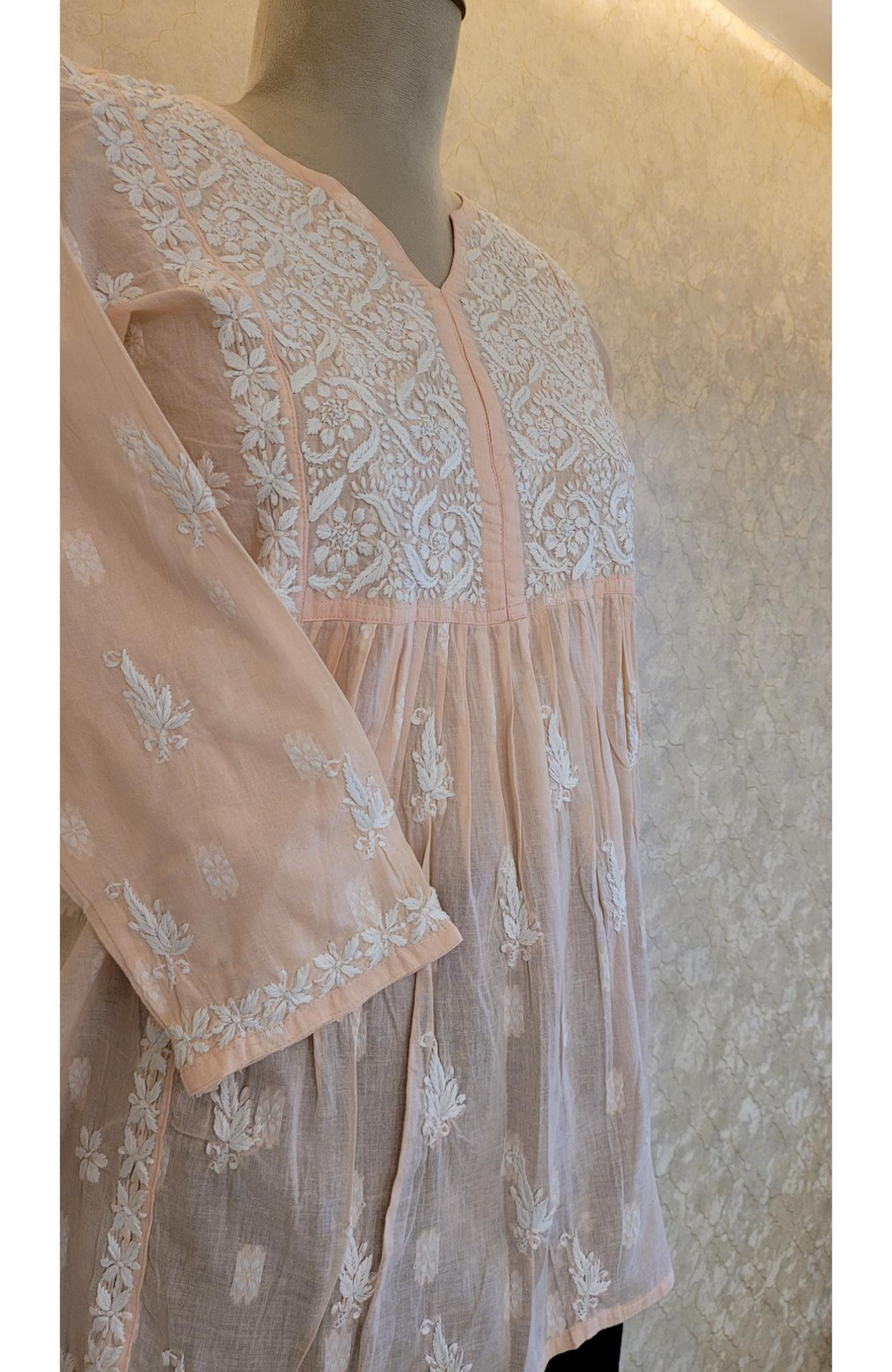 Light Peach Cotton Chikankari Short Top