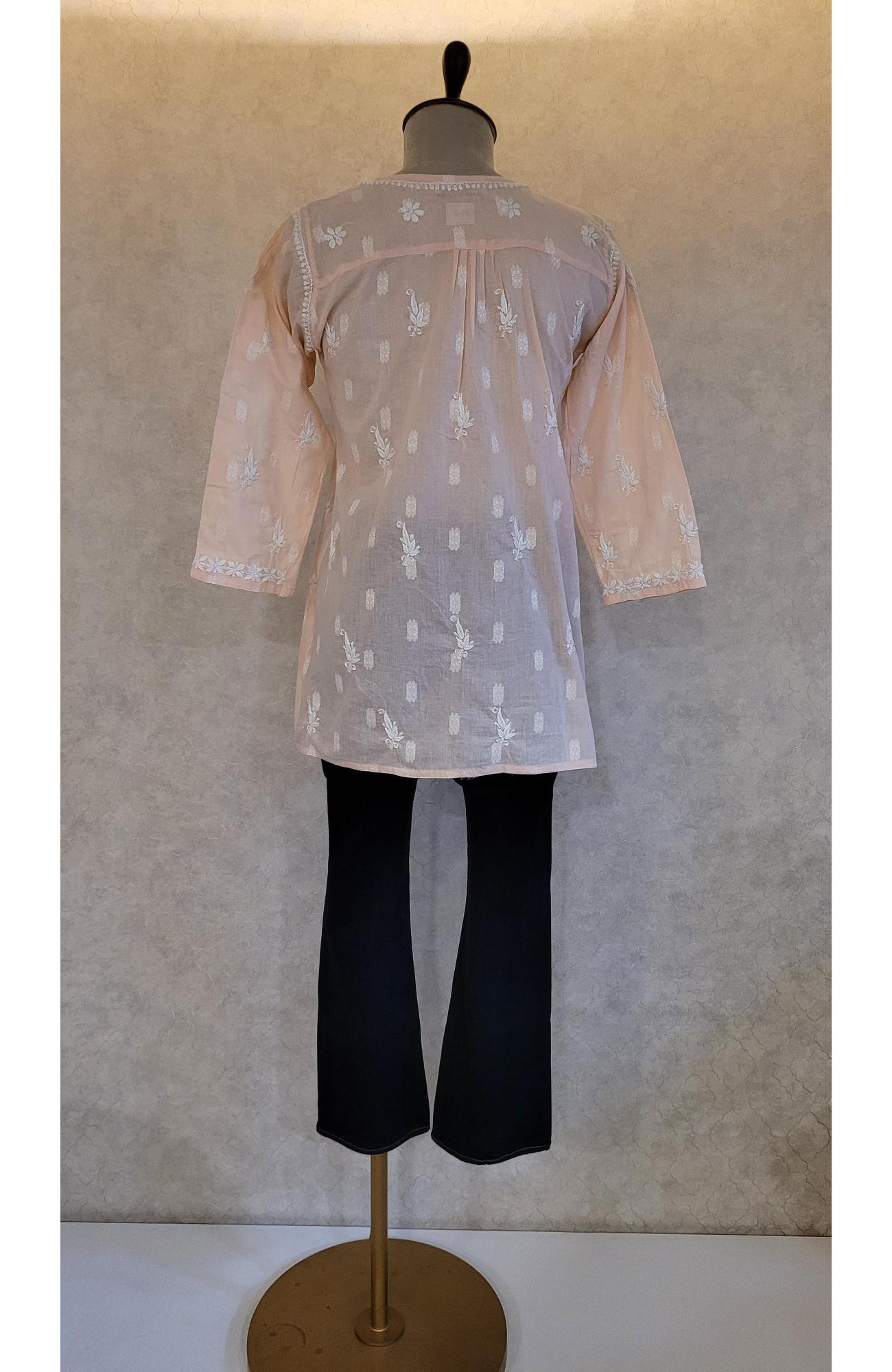 Light Peach Cotton Chikankari Short Top