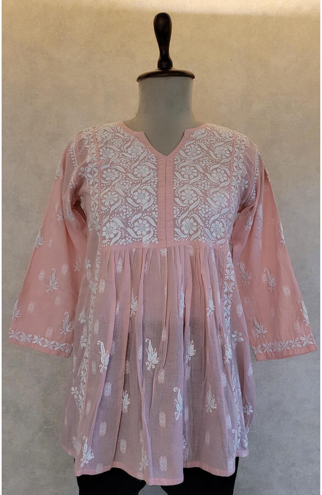 Pink Cotton Chikankari Short Top