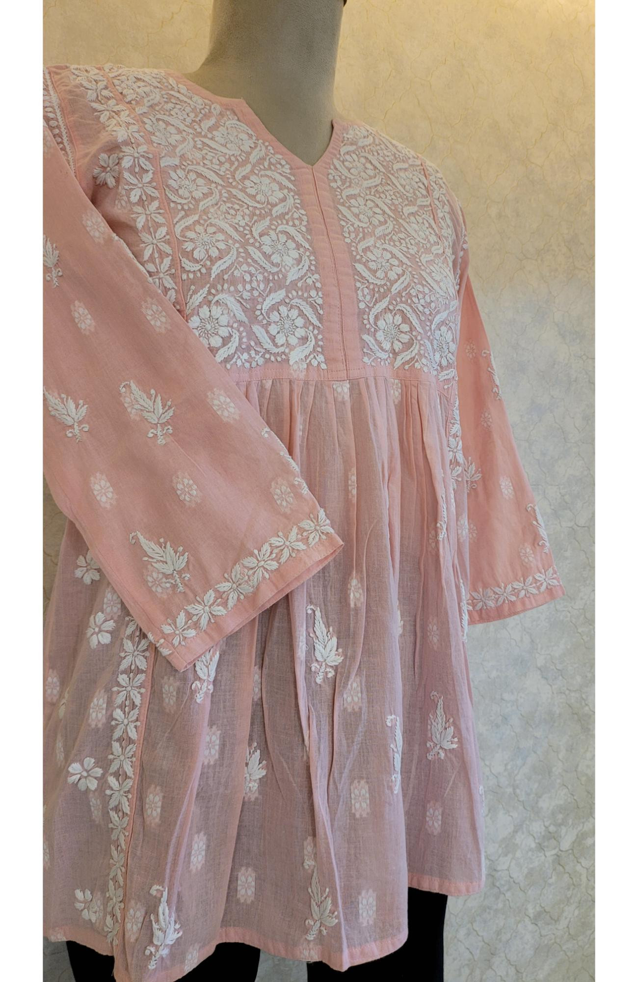 Pink Cotton Chikankari Short Top