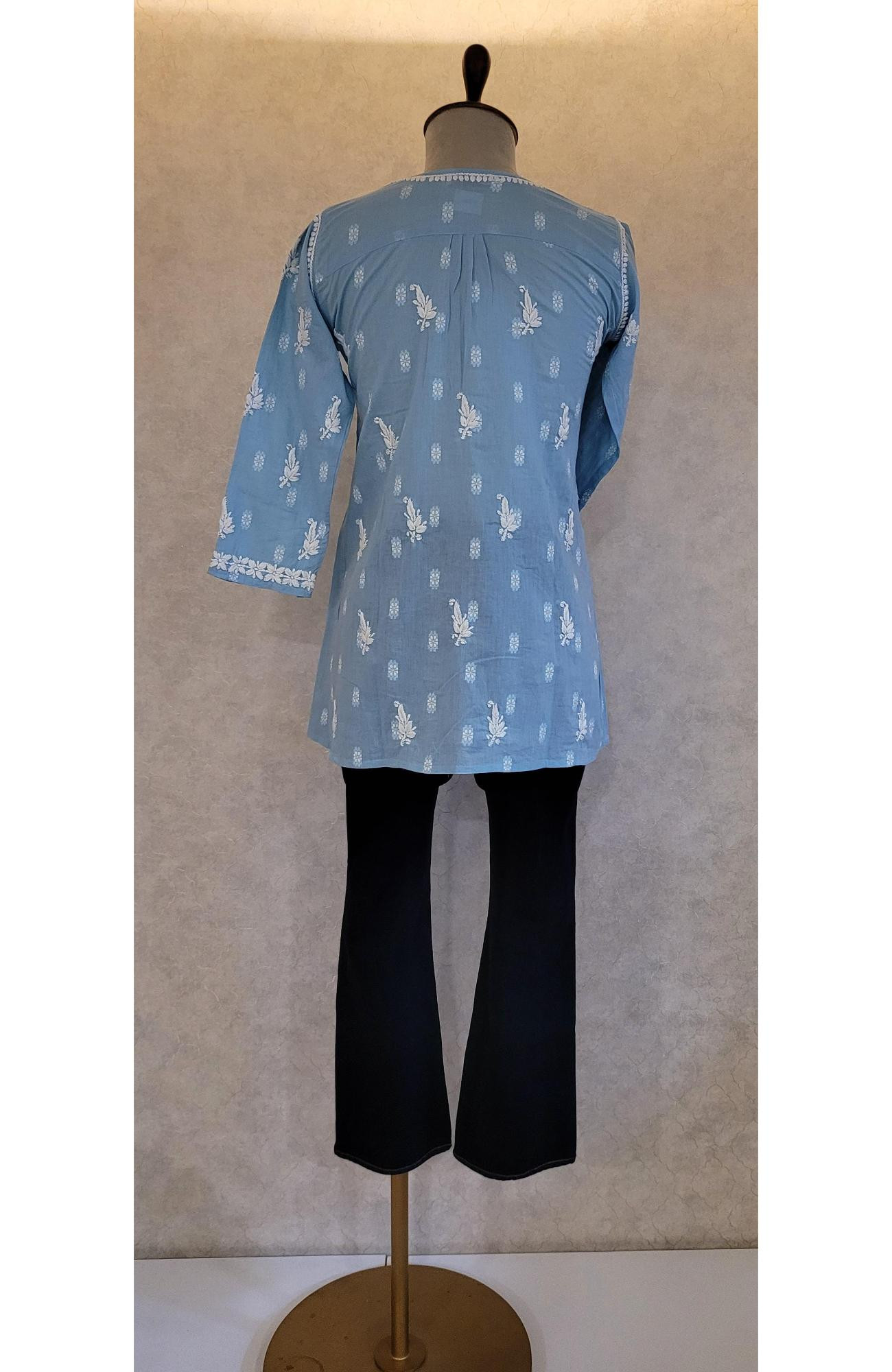 Blue Cotton Chikankari Short Top