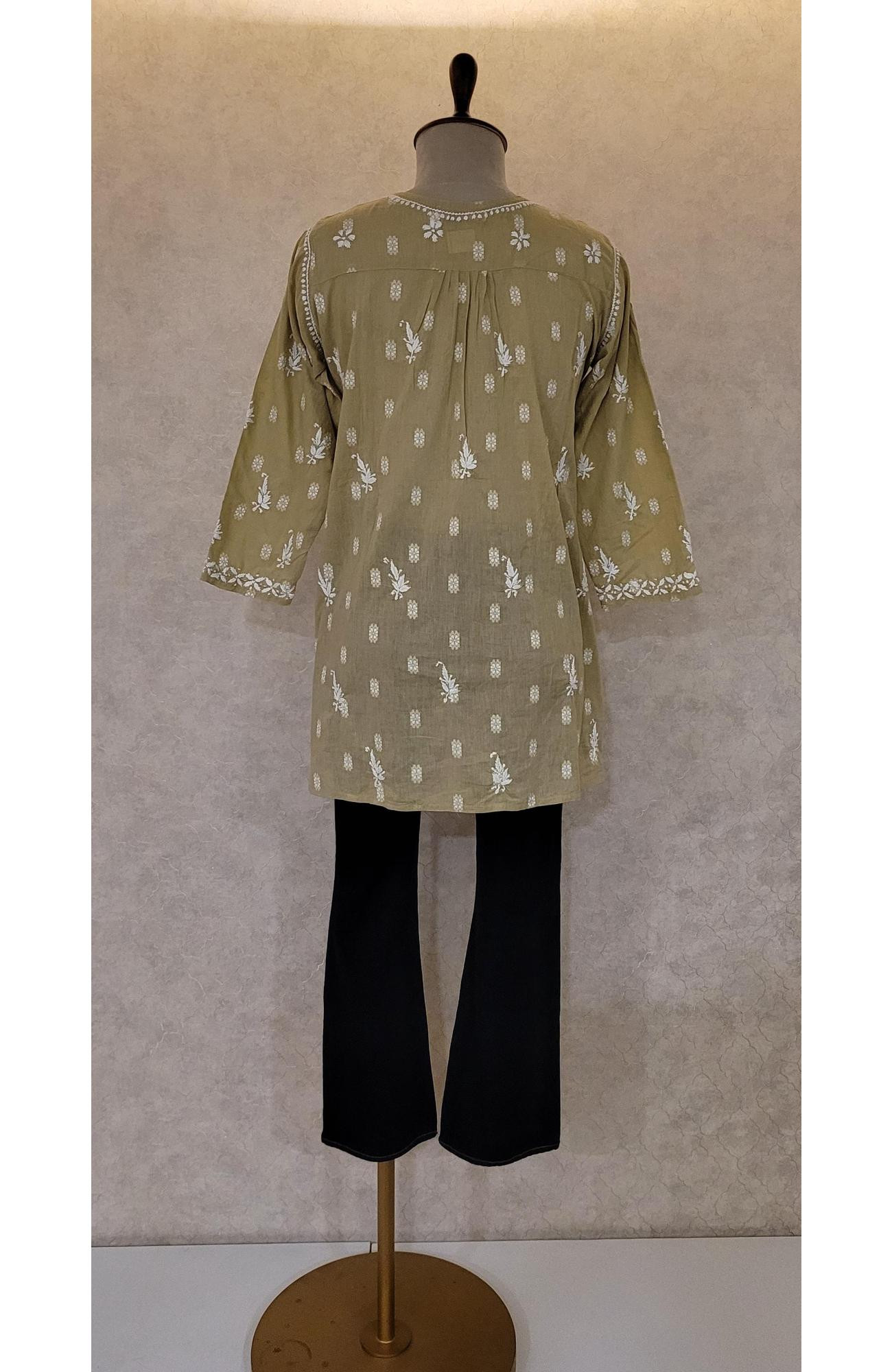 Green Cotton Chikankari Short Top