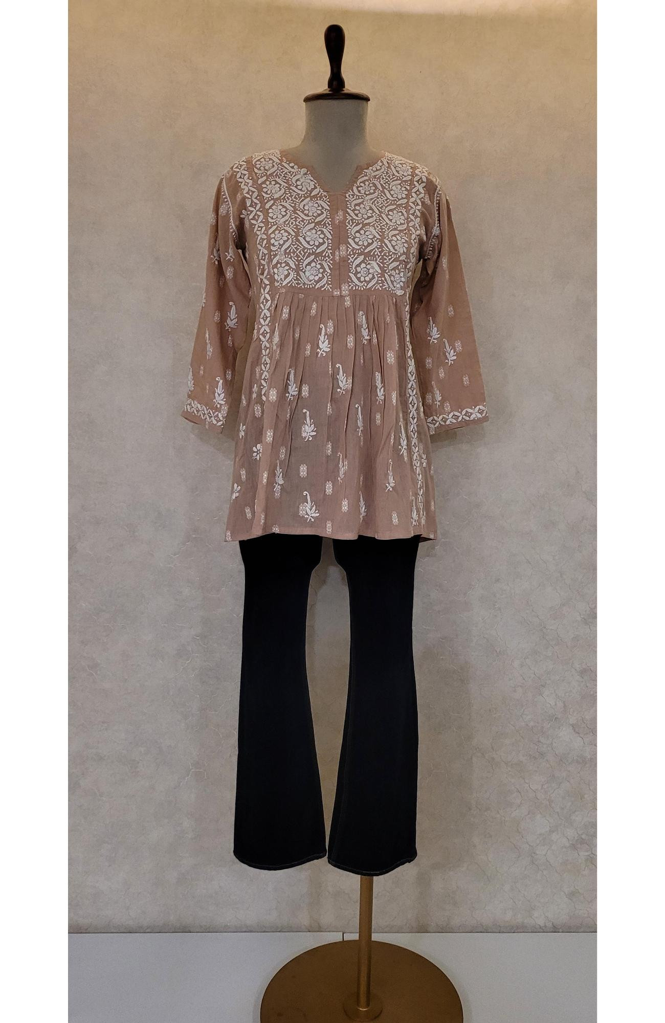 Dark Pink Cotton Chikankari Short Top