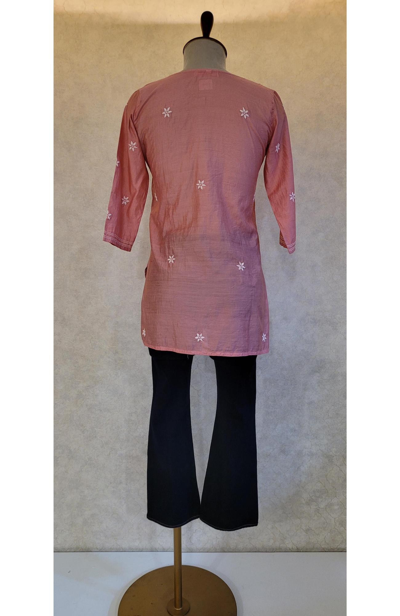Dark Pink Chanderi Chikankari Short Top