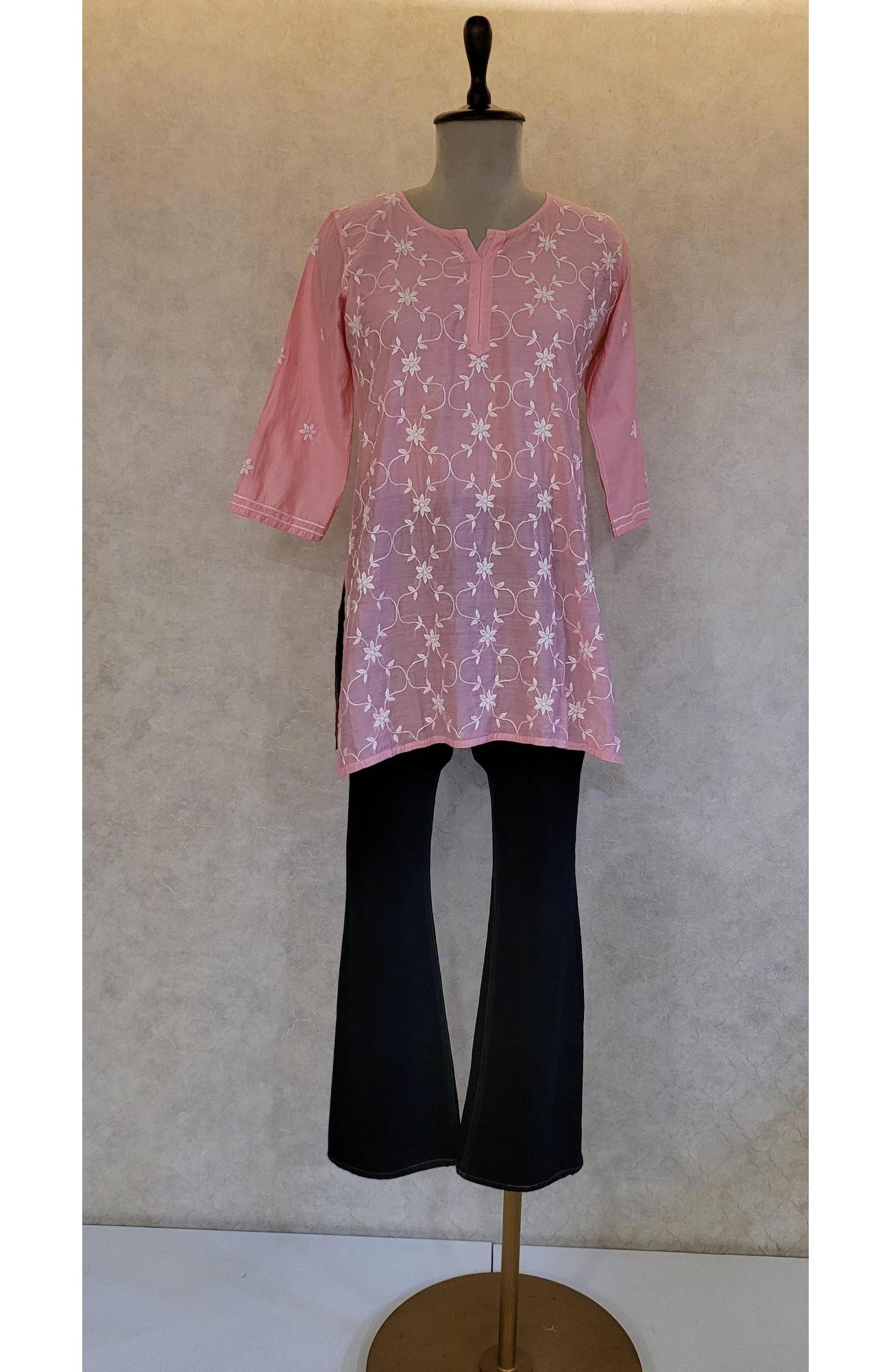 Pink Chanderi Chikankari Short Top