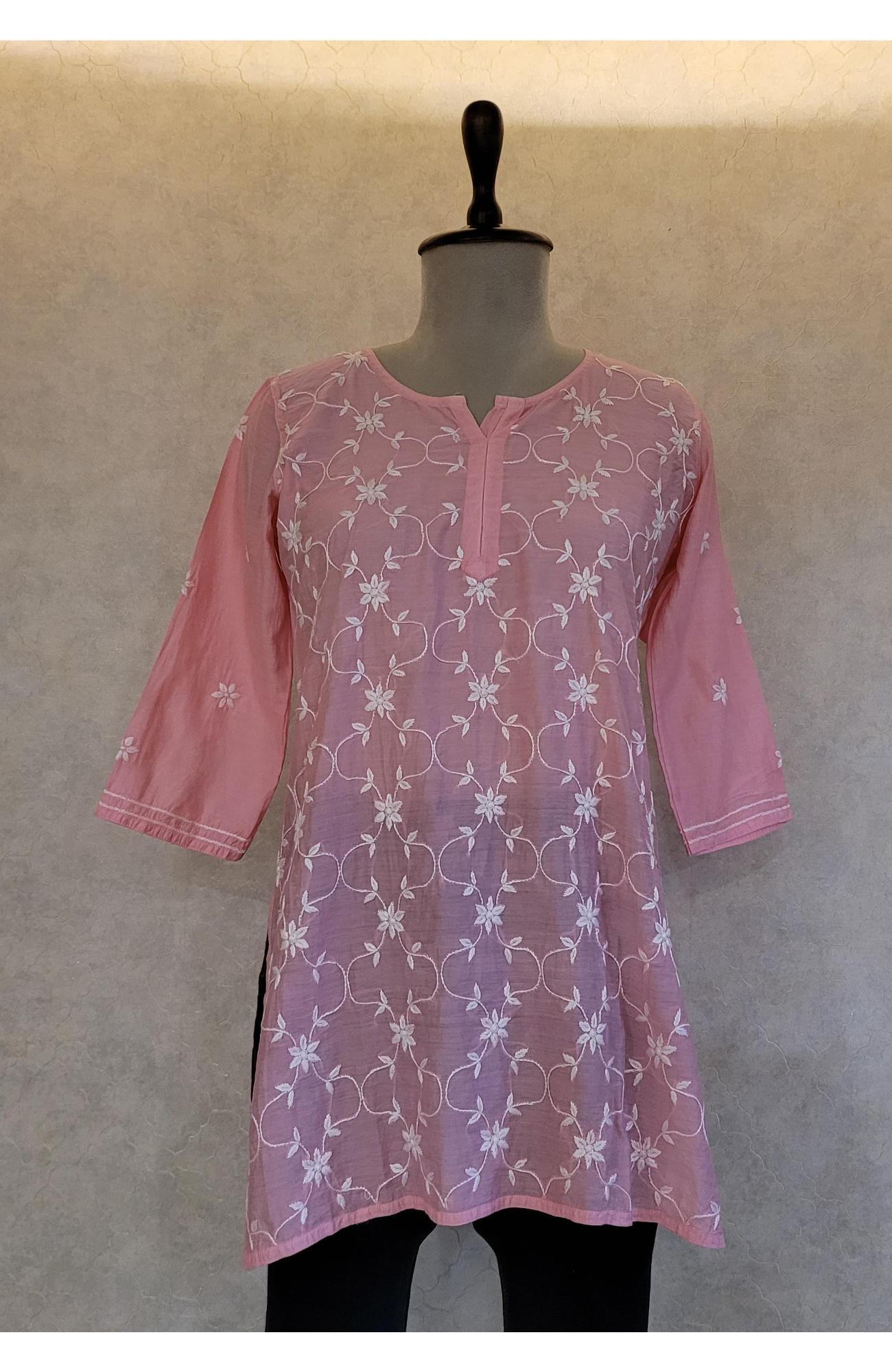 Pink Chanderi Chikankari Short Top