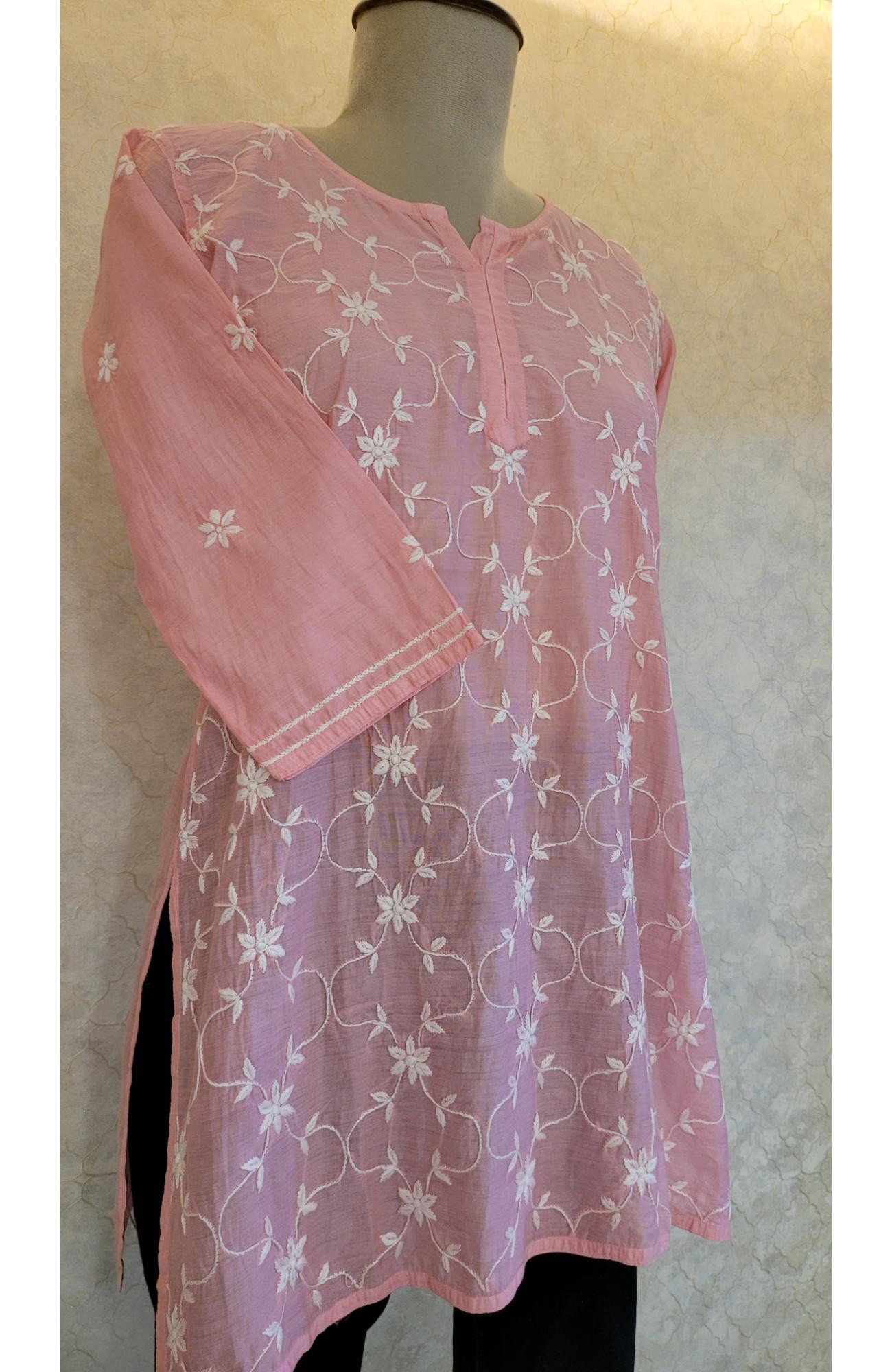 Pink Chanderi Chikankari Short Top
