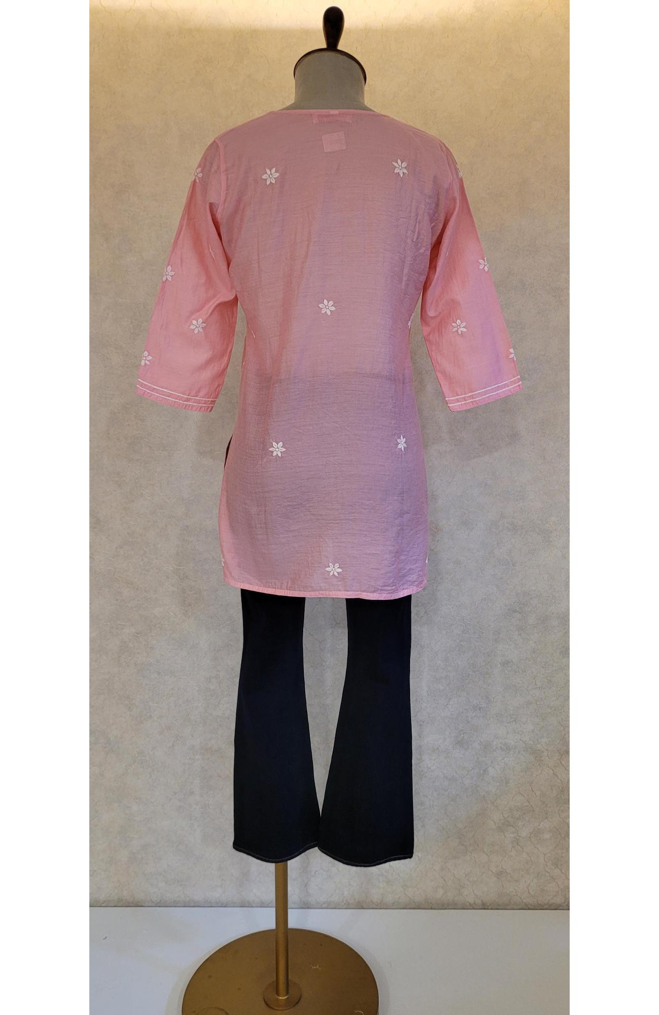 Pink Chanderi Chikankari Short Top