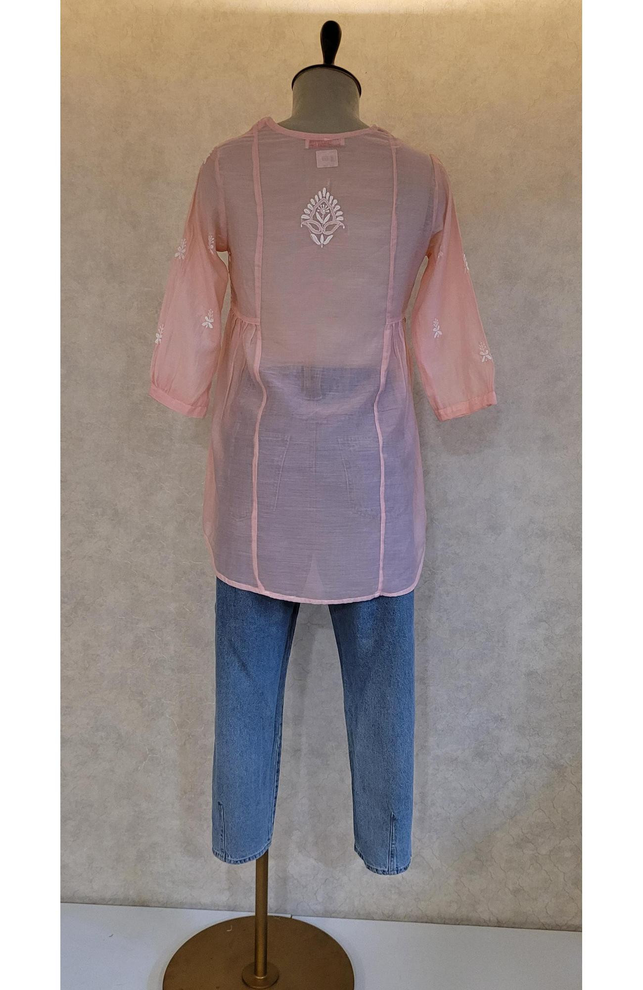 Peach Pink Muslin Chikankari Short Top