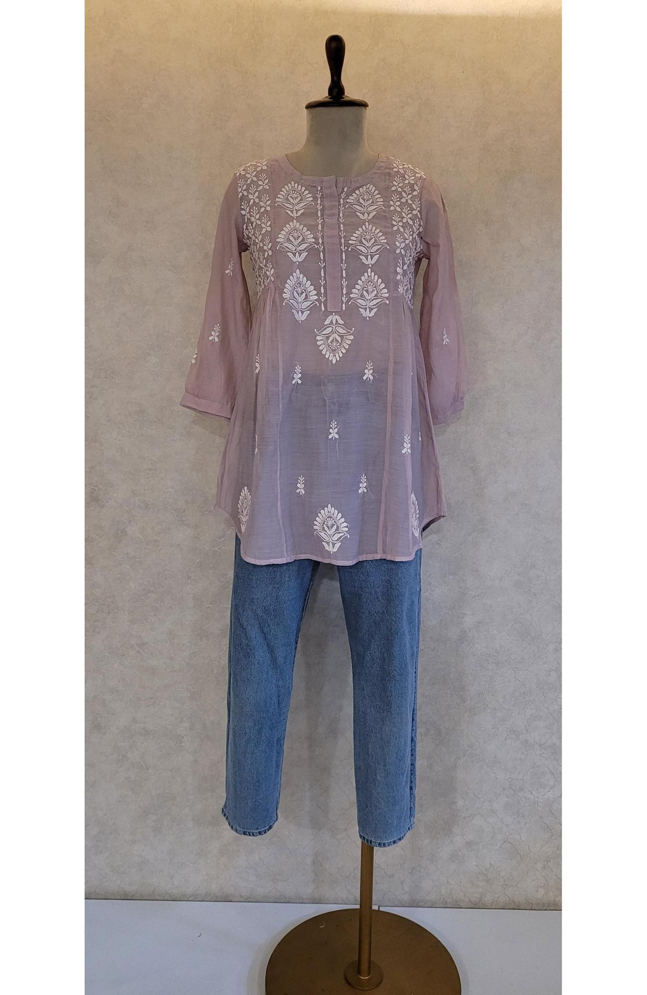 Mauve Muslin Chikankari Short Top