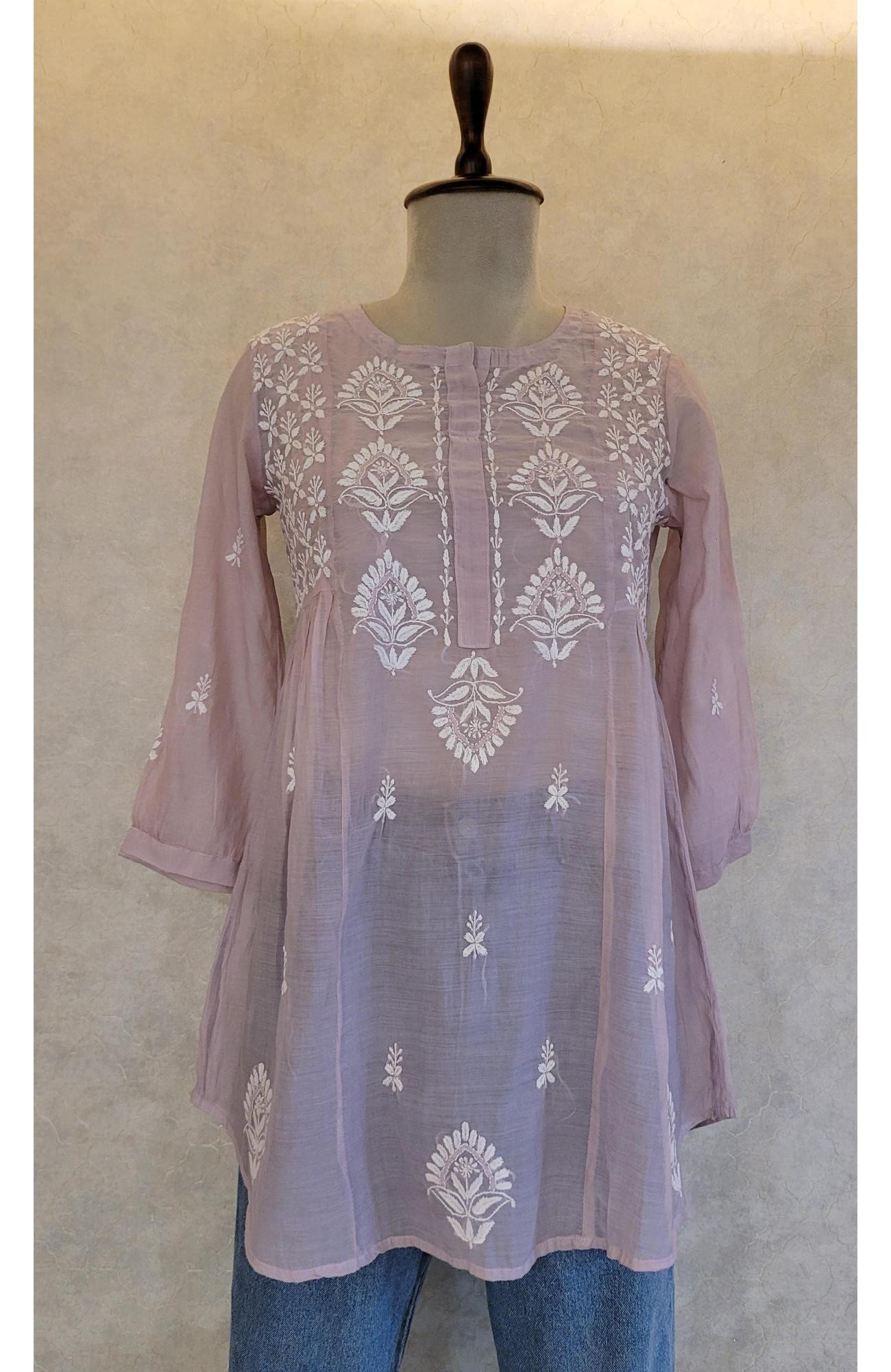 Mauve Muslin Chikankari Short Top