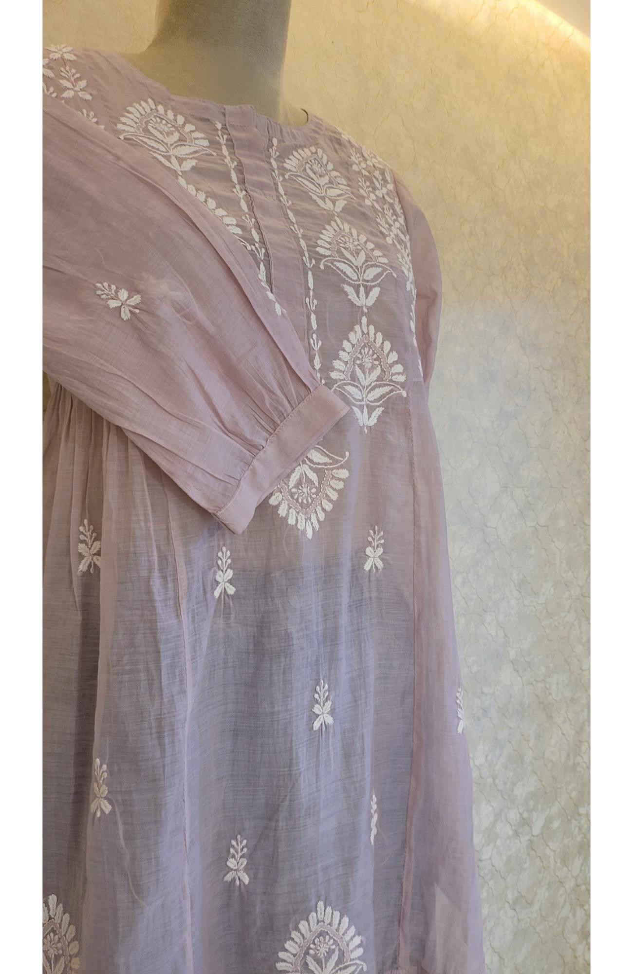 Mauve Muslin Chikankari Short Top