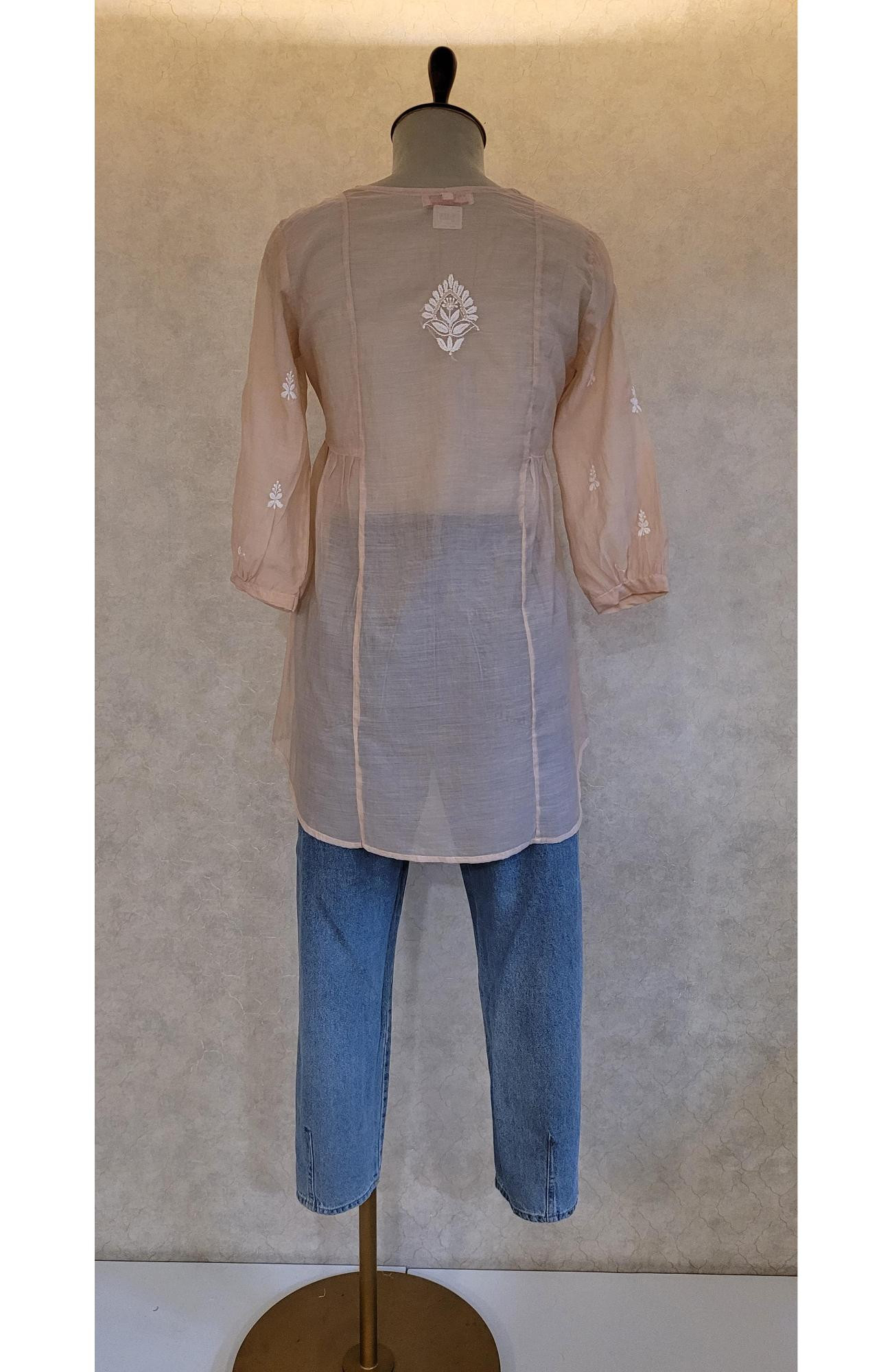 Beige Muslin Chikankari Short Top