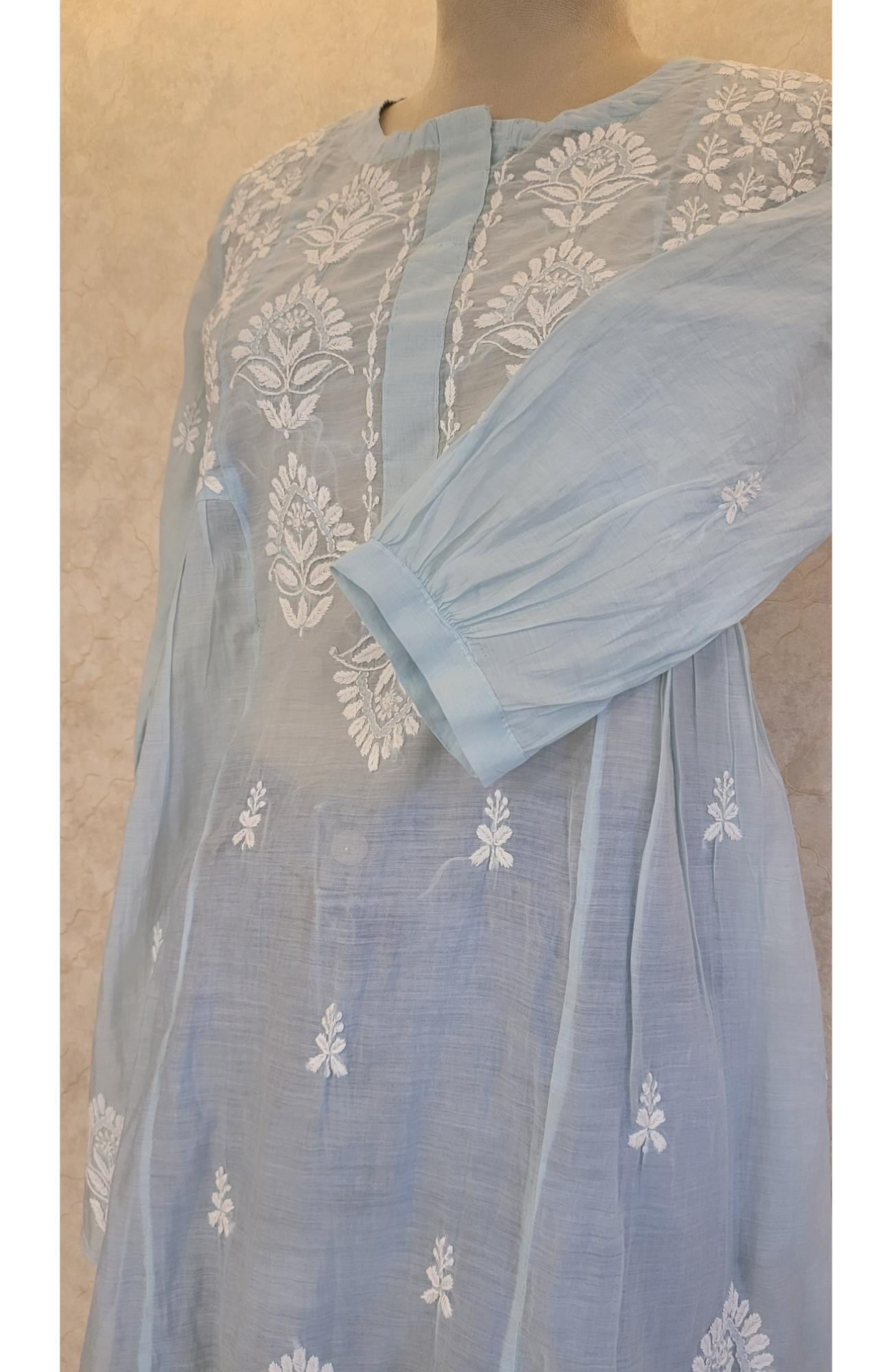 Teal Muslin Chikankari Short Top