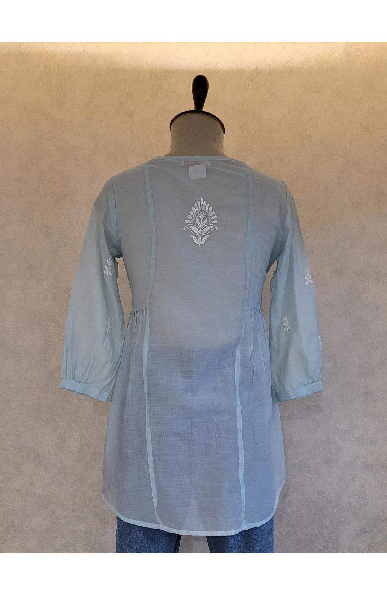 Teal Muslin Chikankari Short Top