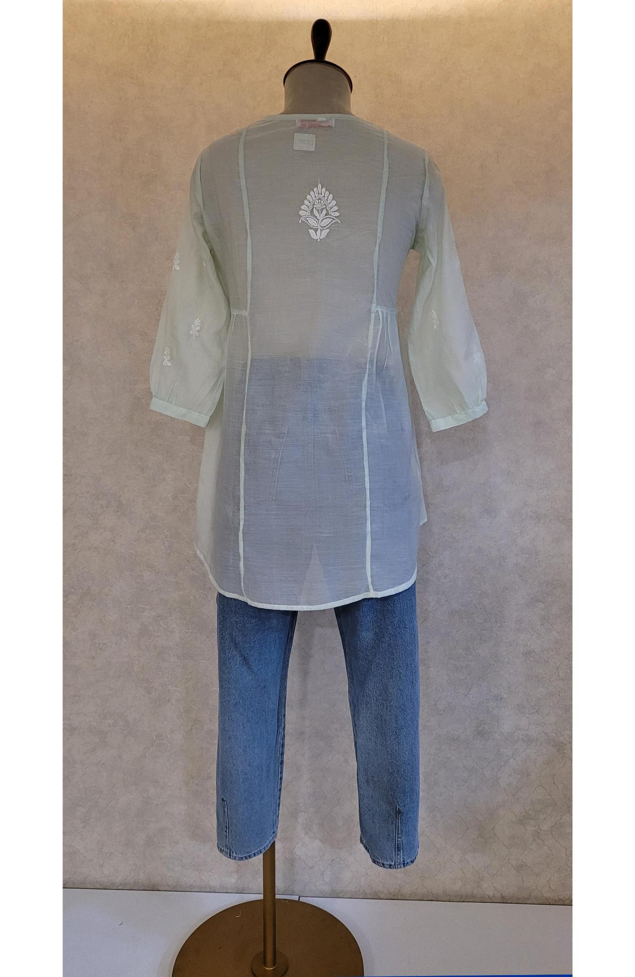 Green Muslin Chikankari Short Top