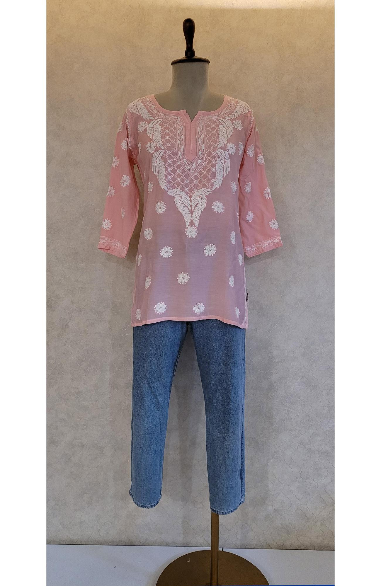 Peach Muslin Chikankari Short Top